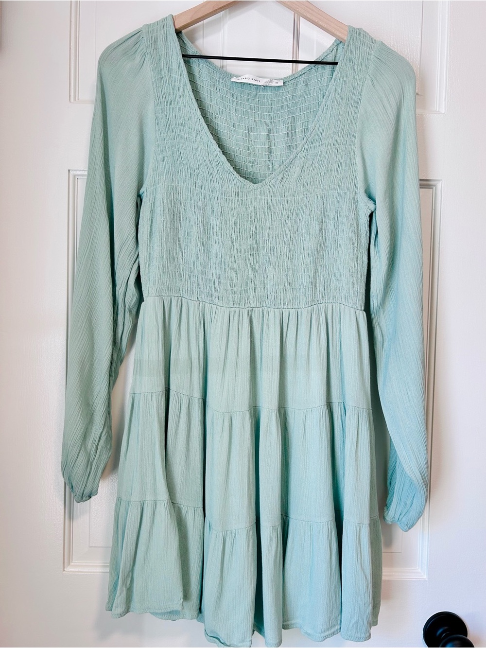 Altar’d State Smocked Tiered Mini Dress in Sage Green- Size M